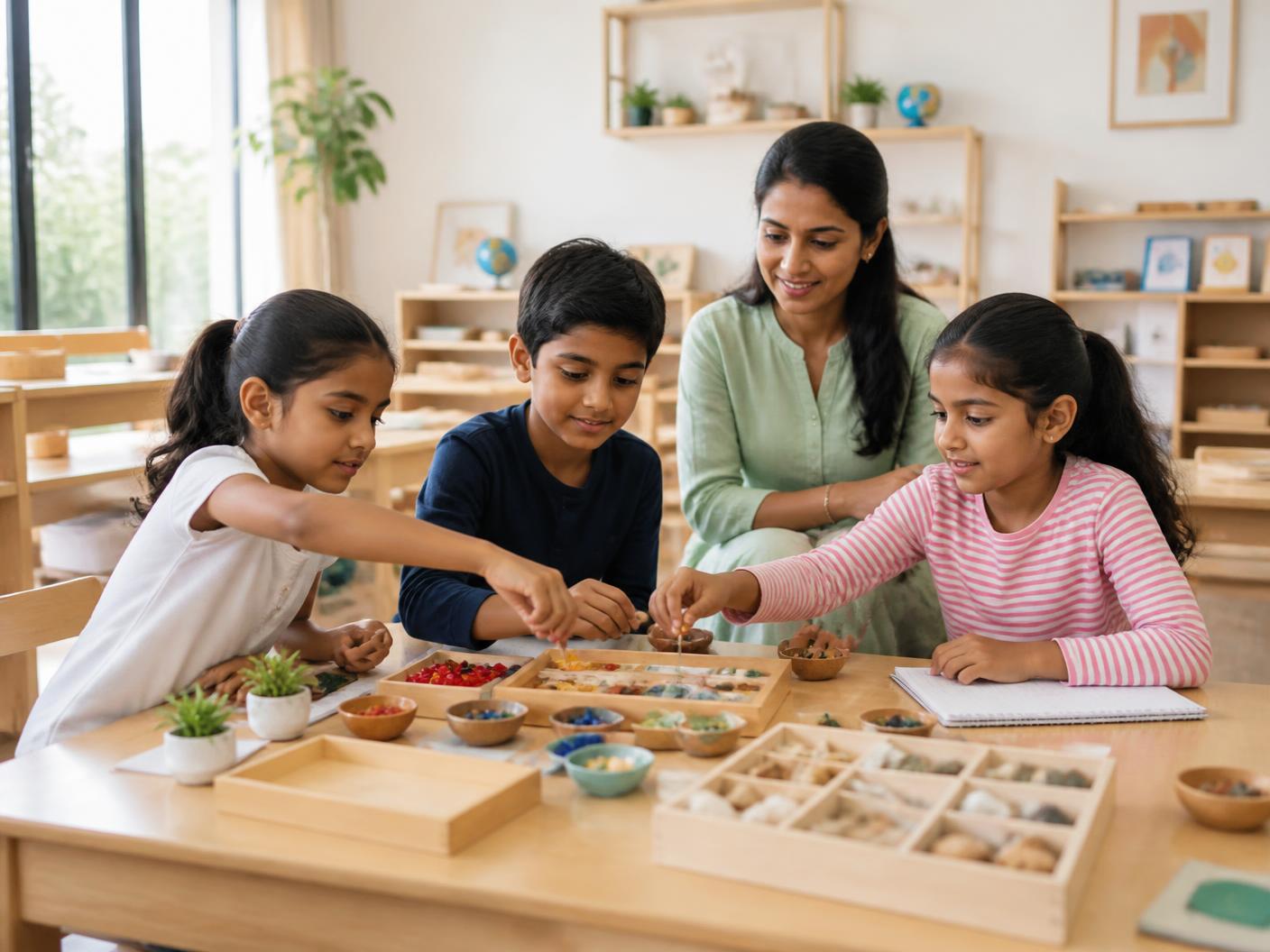 Children building practical life skills through a shared craft activity